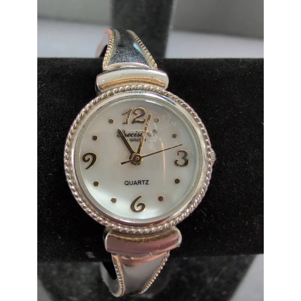 VTG Precision by Gruen Round Two Tone Ladies Cuff Watch with Mother of Pearl